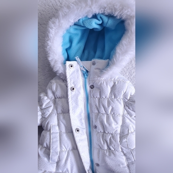 $75 HAWKE & CO HOODED PUFFY WINTER COAT JACKET SPARKLE WHITE 18M  MONTHS #4 - Picture 2 of 10